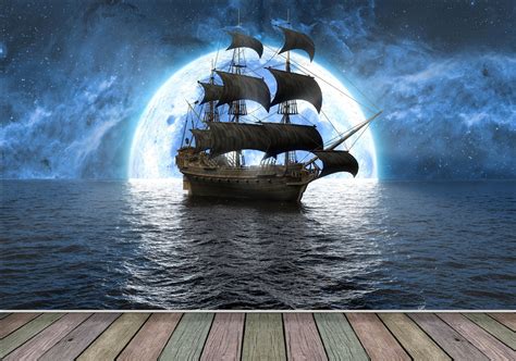 Pirate Pirates Ship Night Wallpaper Mural Bedroom Playroom Games Room ...