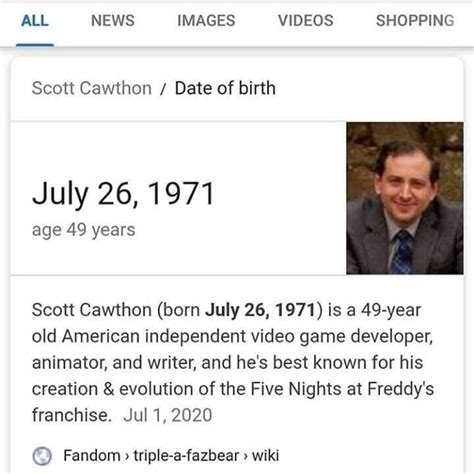 ALL NEWS IMAGES VIDEOS SHOPPING Scott Cawthon / Date of birth July 26 ...