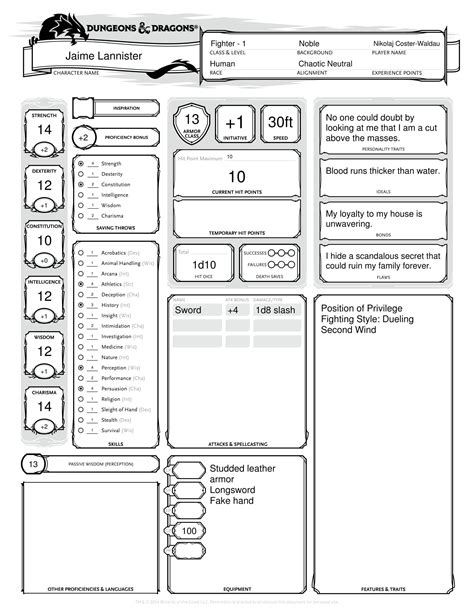 Play out your own Game of Thrones stories with these Dungeons & Dragons character sheets ...