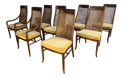 Mid-Century High Back Cane Dining Chairs by Drexel
