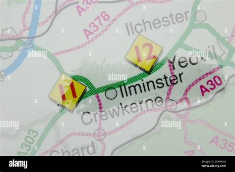 Ilminster, United Kingdom atlas map town name - paint Stock Photo - Alamy