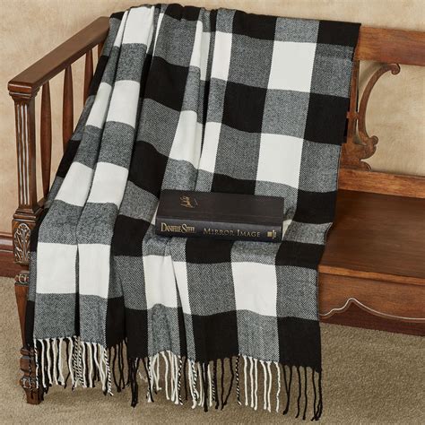 Rustic Buffalo Plaid Black and White Throw Blanket or Pillows