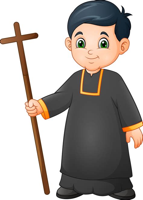 Cartoon little boy altar server in uniform holding a cross 12905724 ...