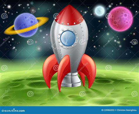 Cartoon Space Rocket On Alien Planet Stock Photos - Image: 33986593