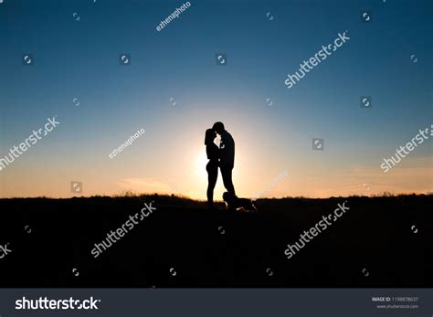 Silhouette Romantic Couple Hug Warm Sunset Stock Photo 1198878637 ...