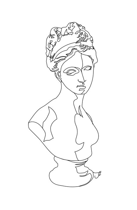 A one line drawing and tattoo design of the Roman Statue or Bust of ...