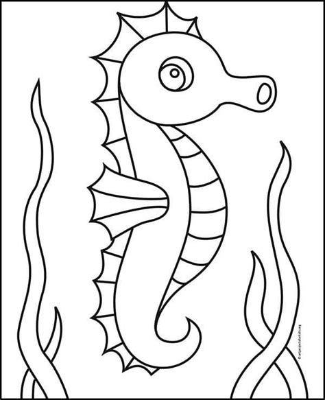 How to Draw an Easy Seahorse Tutorial, Seahorse Coloring Page