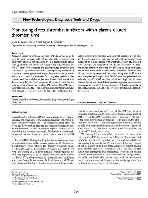 (PDF) Monitoring direct thrombin inhibitors with a plasma diluted ...