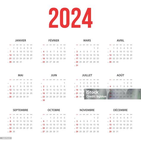 French Calendar 2024 Stock Illustration - Download Image Now - 2024, Calendar, French Language ...