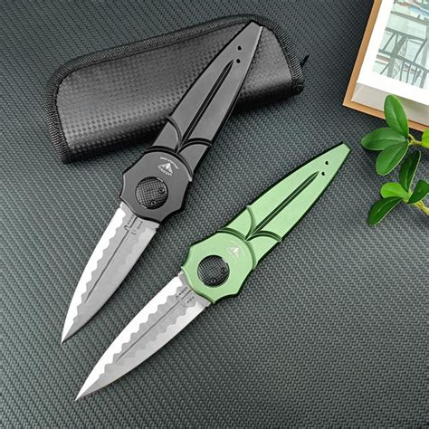 Warlock Paragon Combat Pocket Knife 3.77" D2 Double Edges Cool Blade, Aluminum Handle Green and ...