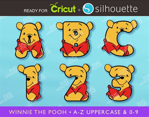 Winnie the Pooh FONT SVG Alphabet Svg Dxf Cutting Files for Vinyl Cutter & Heat Press Transfer ...