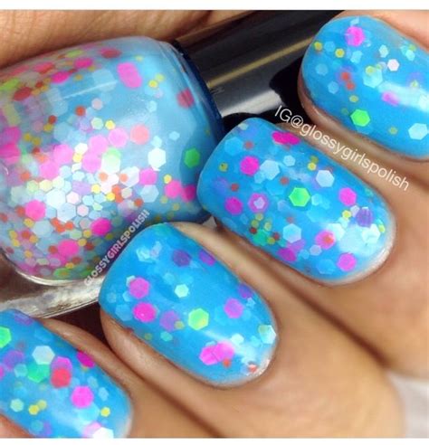 Blue base with matte and neon hex glitters | Nail designs, New nail art, Nail art