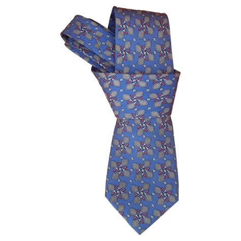 Hermès Silk Tie Tennis Pattern Mint Condition For Sale at 1stDibs