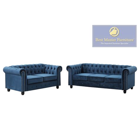 YS001 Velvet Sofa Set | Best Master Furniture Sofa Sets 2 Pcs Set Color Blue