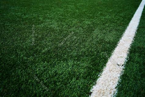 Artificial Green Grass Football / Soccer Field / Pitch & White Stripe - Close up