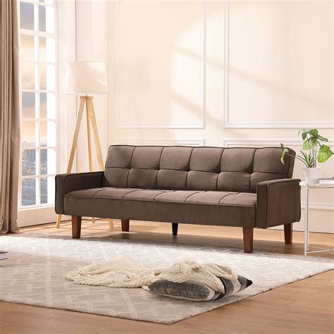 SEGMART Modern Futon Sofa Bed, Linen Fabric Sleeper Sofa, Convertible Reclining Upholstered ...