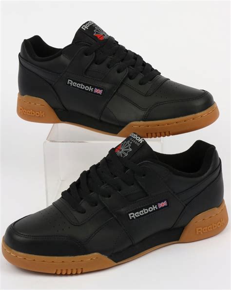 Reebok Workout Plus Trainers Black/Carbon/Gum,shoes,leather,sneakers,