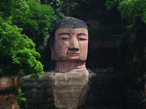 Here’s a glimpse of the largest carved stone Buddha placed in the #China, Leshan city. Isn't it ...