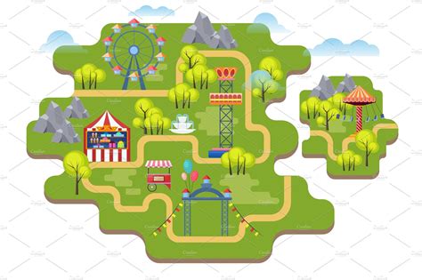 Cartoon amusement park map | People Illustrations ~ Creative Market