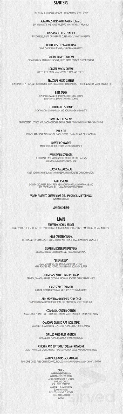 North Harbor Club menu in Davidson, North Carolina, USA