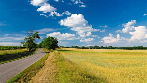 Wallpaper : landscape, hill, nature, sky, field, road, farm, horizon, steppe, cloud, grassland ...