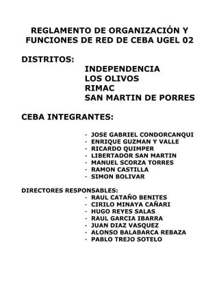 Reglamento De Organizacion Y Funciones De Red De Ceba Ugel 02 Rimac | PDF