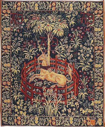 Captive Unicorn wall tapestry - medieval French tapestries