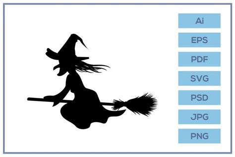 vector of witch riding broom flying silhouette design