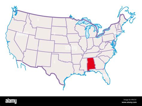 Map of USA, Alabama highlighted in red Stock Photo - Alamy