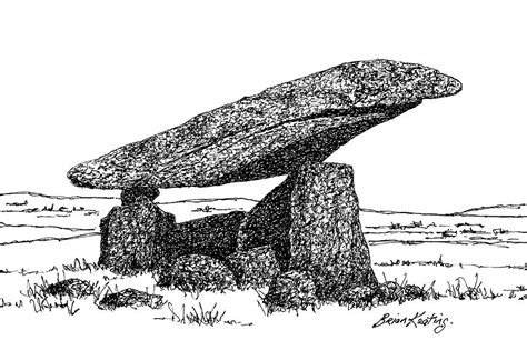 Kilclooney Dolmen - Ireland Drawing by Brian Keating