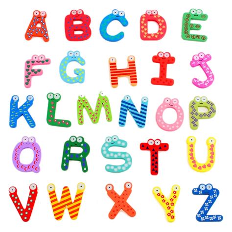 Kids 26 A Z Letters Magnetic Letters Wooden Alphabet Fridge Magnet imanes de nevera Refrigerator ...