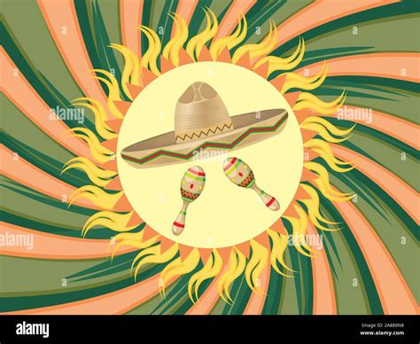 Mexican straw hat sombrero and decorative maracas Stock Vector Image ...