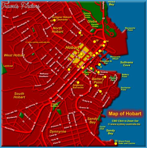 Hobart Map Tourist Attractions - TravelsFinders.Com