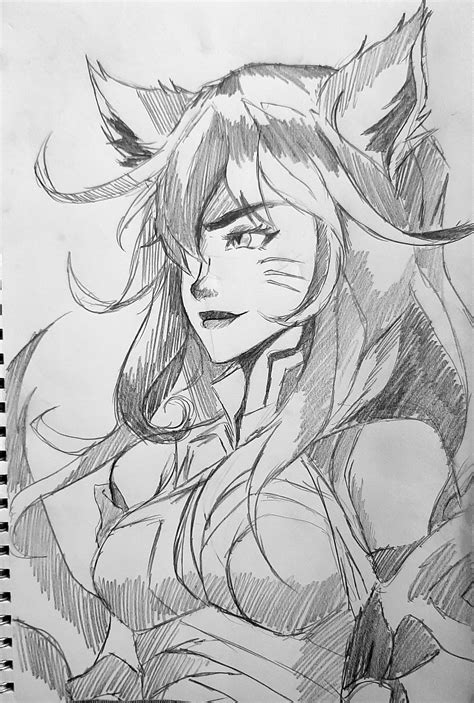 i sketched Ahri from Ruined King : r/drawing