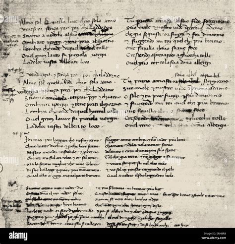 Sonnet by Petrarch in his handwriting. Francesco Petrarca, Italian humanist scholar and poet, 20 ...