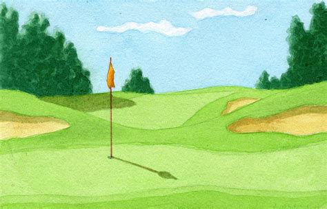 Golf Course Putting Green Watercolor Painting Framed Art Print by ...