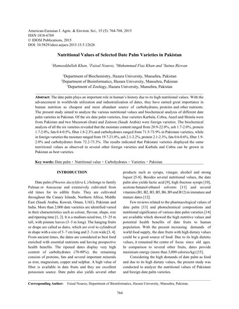 (PDF) Nutritional Values of Selected Date Palm Varieties in Pakistan