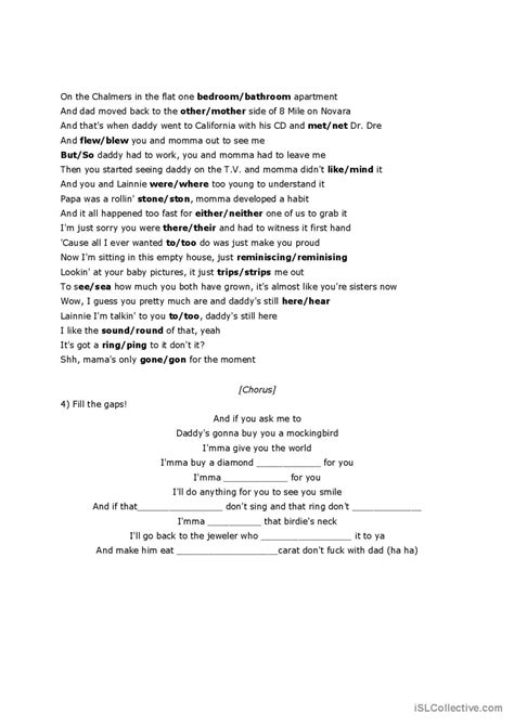 Mockingbird by Eminem nursery rhyme…: English ESL worksheets pdf & doc