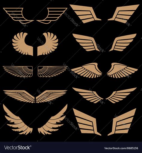 Set of wings in gold style wings Royalty Free Vector Image