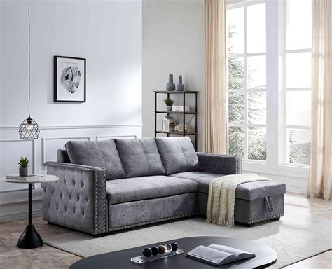 Buy Cotoala 91" Reversible Sectional Sofa with Chaise, er Couch Storage and Pull Out Bed, Button ...