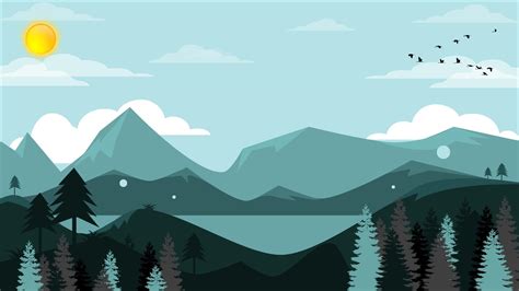 Nature Minimalist Art Sun Trees Mountain Birds River HD Minimalist Wallpapers | HD Wallpapers ...