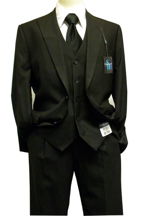 Steve Harvey Suits Mens 3 Piece Black Fine Shadow Stripe 6788 | Steve ...