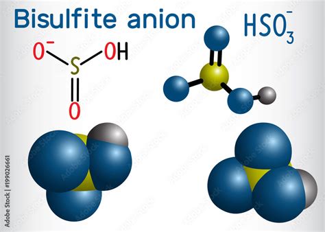 Bisulfite anion (hydrogen sulfite) molecule. Sodium bisulfite (E222) and potassium bisulfite ...