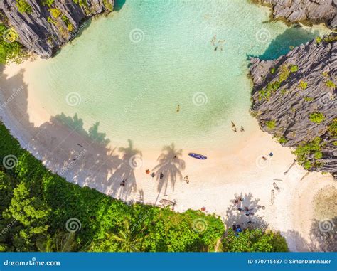 Aerial View of Hidden Beach in Matinloc Island, El Nido, Palawan ...