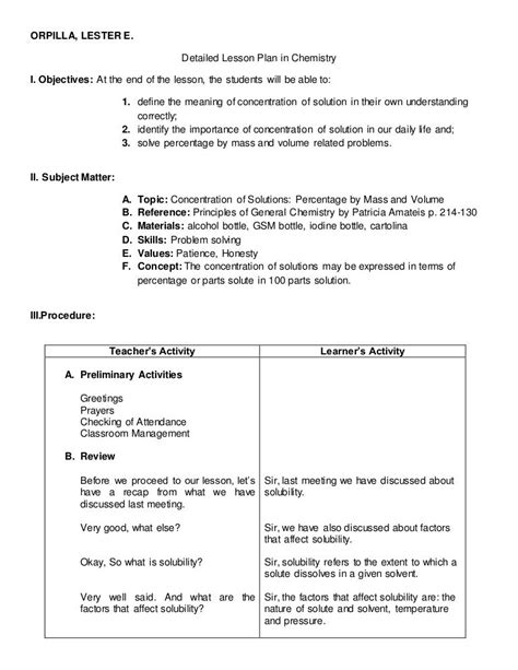 Detailed Lesson Plan in Chemistry