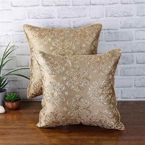 Buy Gold Colour Embellished Cushion Covers - Set of 2 (16 x 16 inches) at 70% OFF Online ...