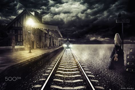 Wallpaper : Mehdi Mostefa, night, women, railway, digital art, train ...