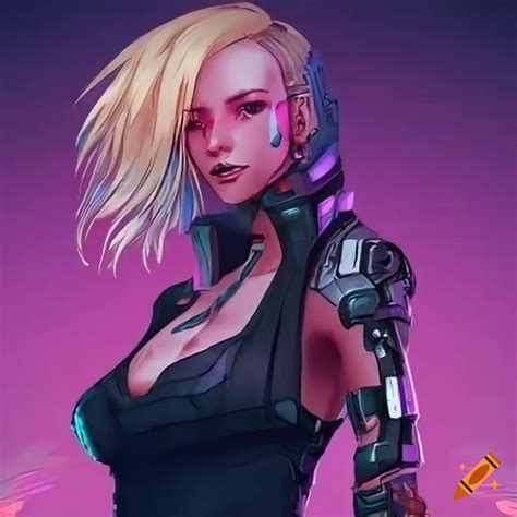 Cyberpunk anime girl with blonde hair on Craiyon