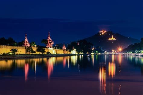 Premium Photo | Mandalay hill at night in mandalay