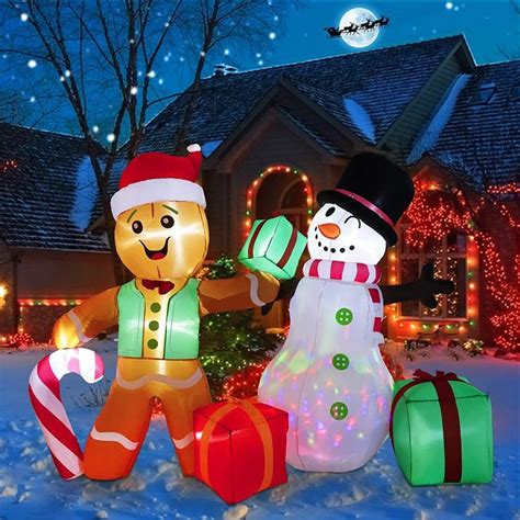 COOLWUFAN 6 FT Christmas Inflatables Gingerbread Man & Snowman Outdoor Yard Decorations, Blow Up ...